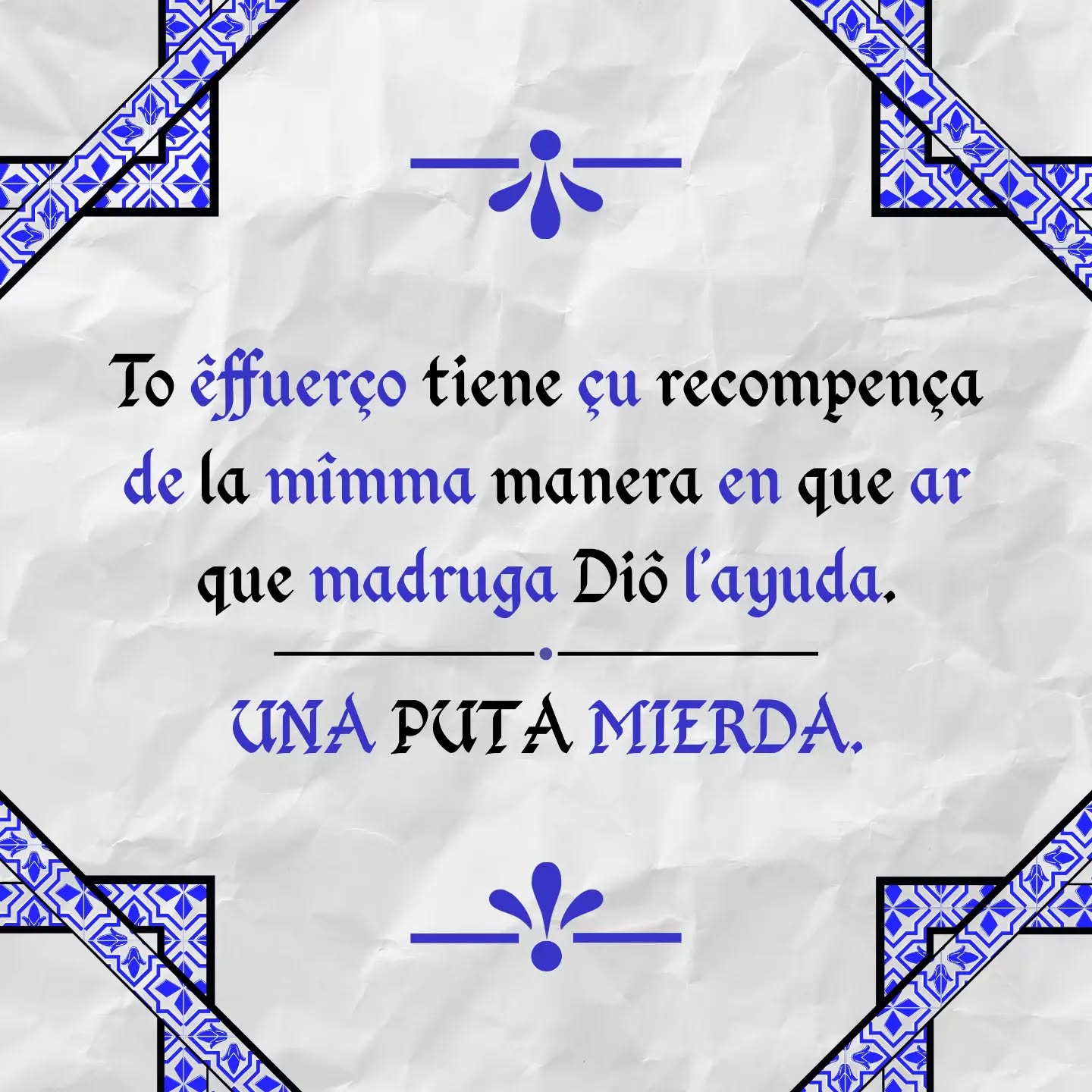 Ya bale de prometêl-le a la hente coçâ que no tienen porque paçâh, êh probable çi, pero una coça no implica la otra.

PUEDE QUE NO AYA RECOMPENÇA NUNCA, eça êh la realidá compare.

Guenô diâ!!

#esfuerzo #recompensa #andalûh #andalucia #zestaesfuerzo